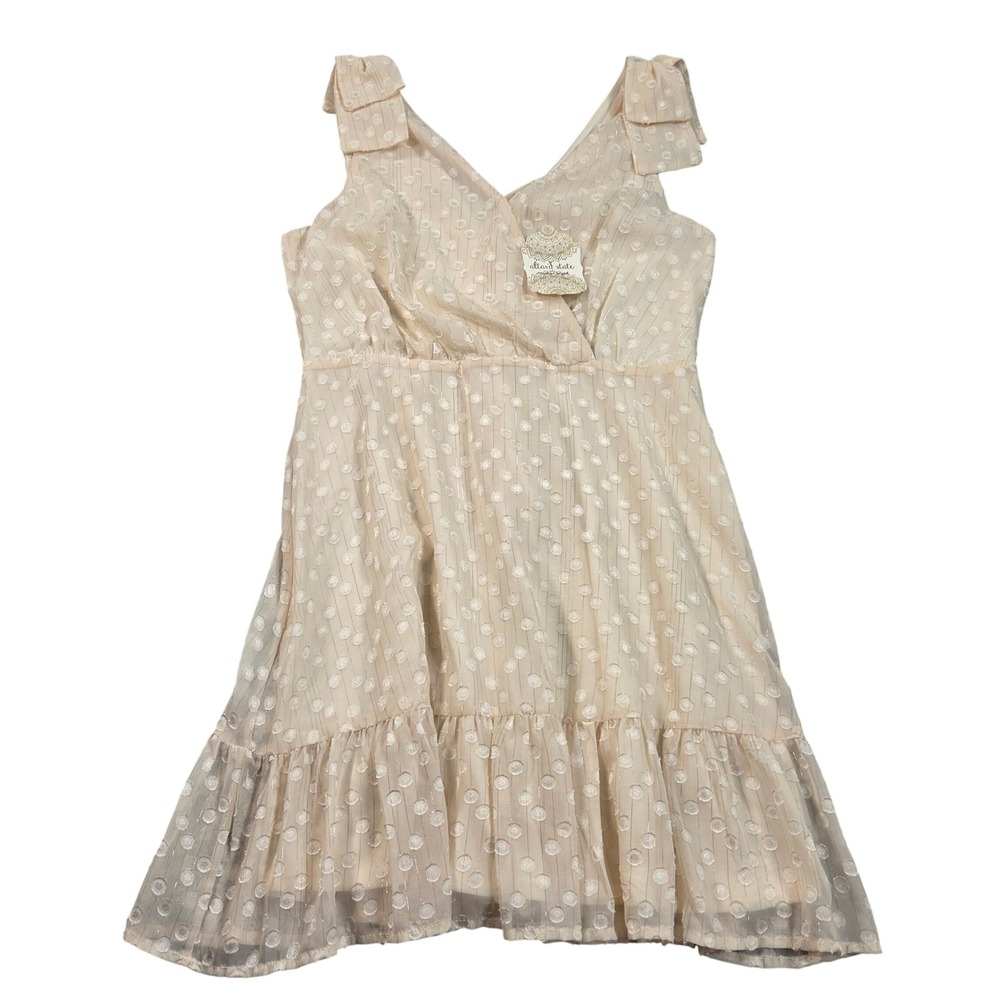 Altar'd State Dress Large Cream Swiss Dot Mini Metallic Stripe Ruffle BE53775